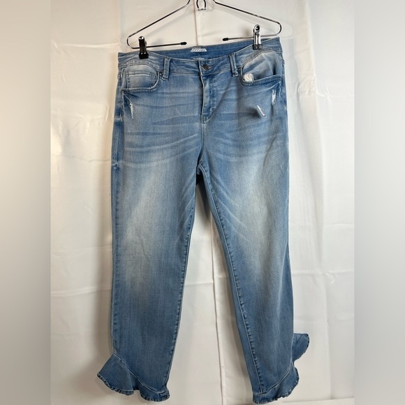 Project Runway Womens Stretch Crop Jeans Light Wash Ruffed Hem Size 14 - Picture 1 of 12